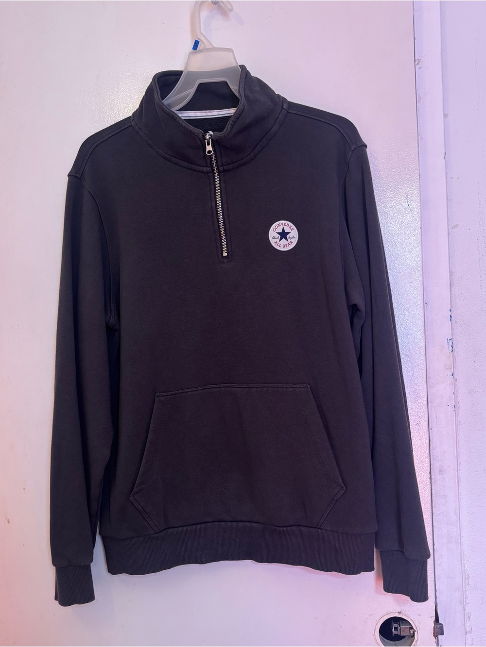 Converse Men's Black Half-Zip Sweatshirt with Chest Patch